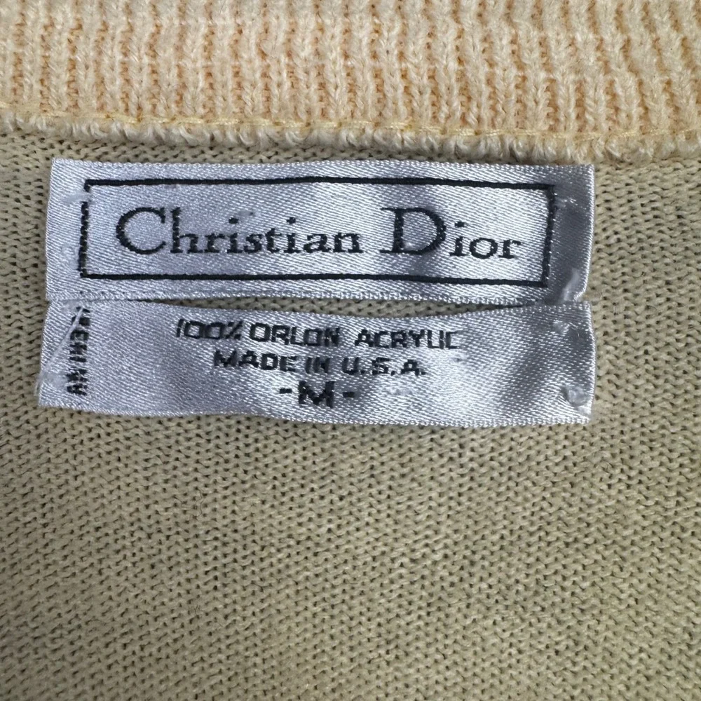 Christian Dior Monsieur Vintage VNeck Sweater Yellow Orlon Acrylic Made in USA M